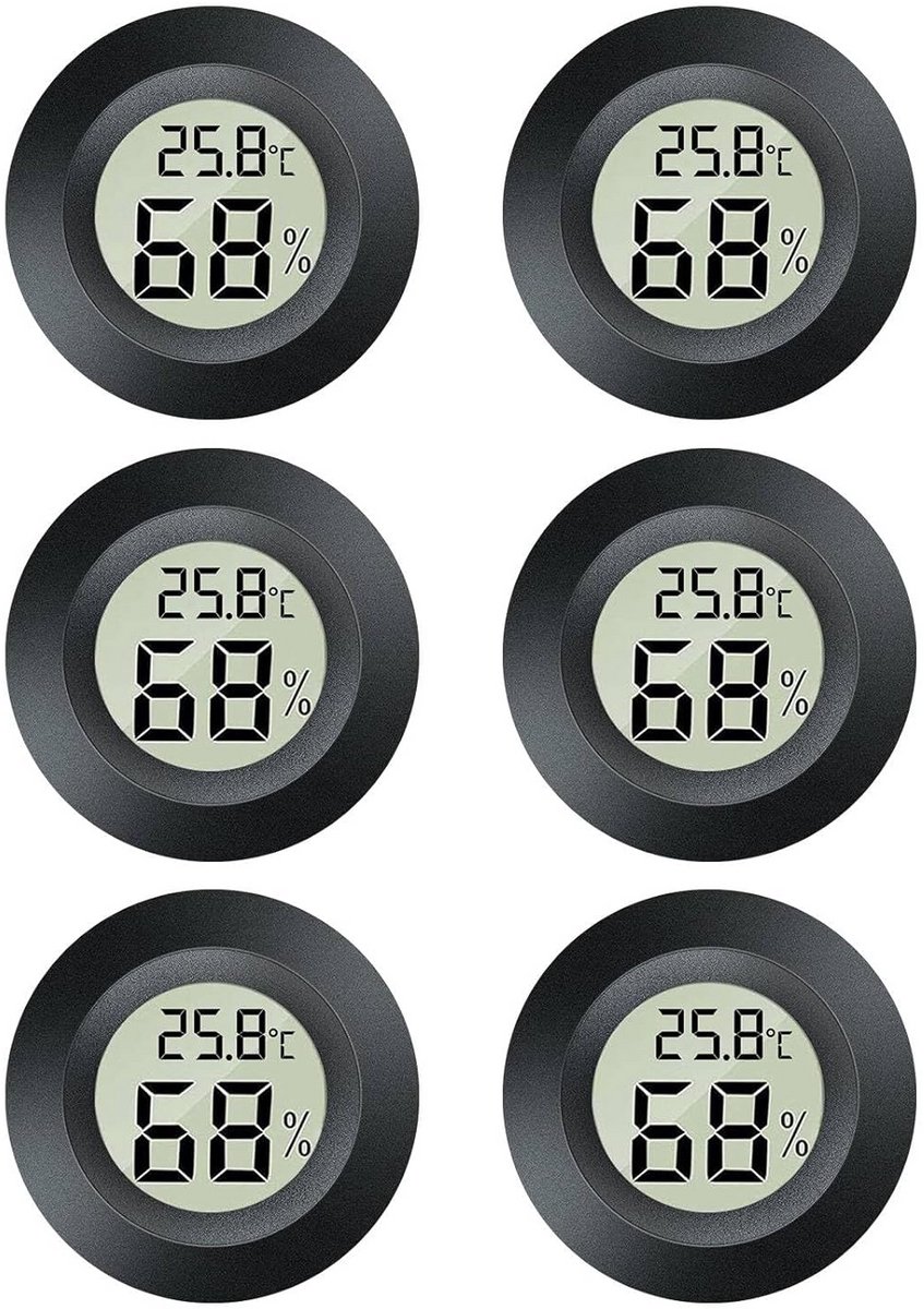 6x Mini Digitale LCD Temperatuur & Vochtigheidsmeter - Hygrometer + Thermometer voor Binnen & Buiten