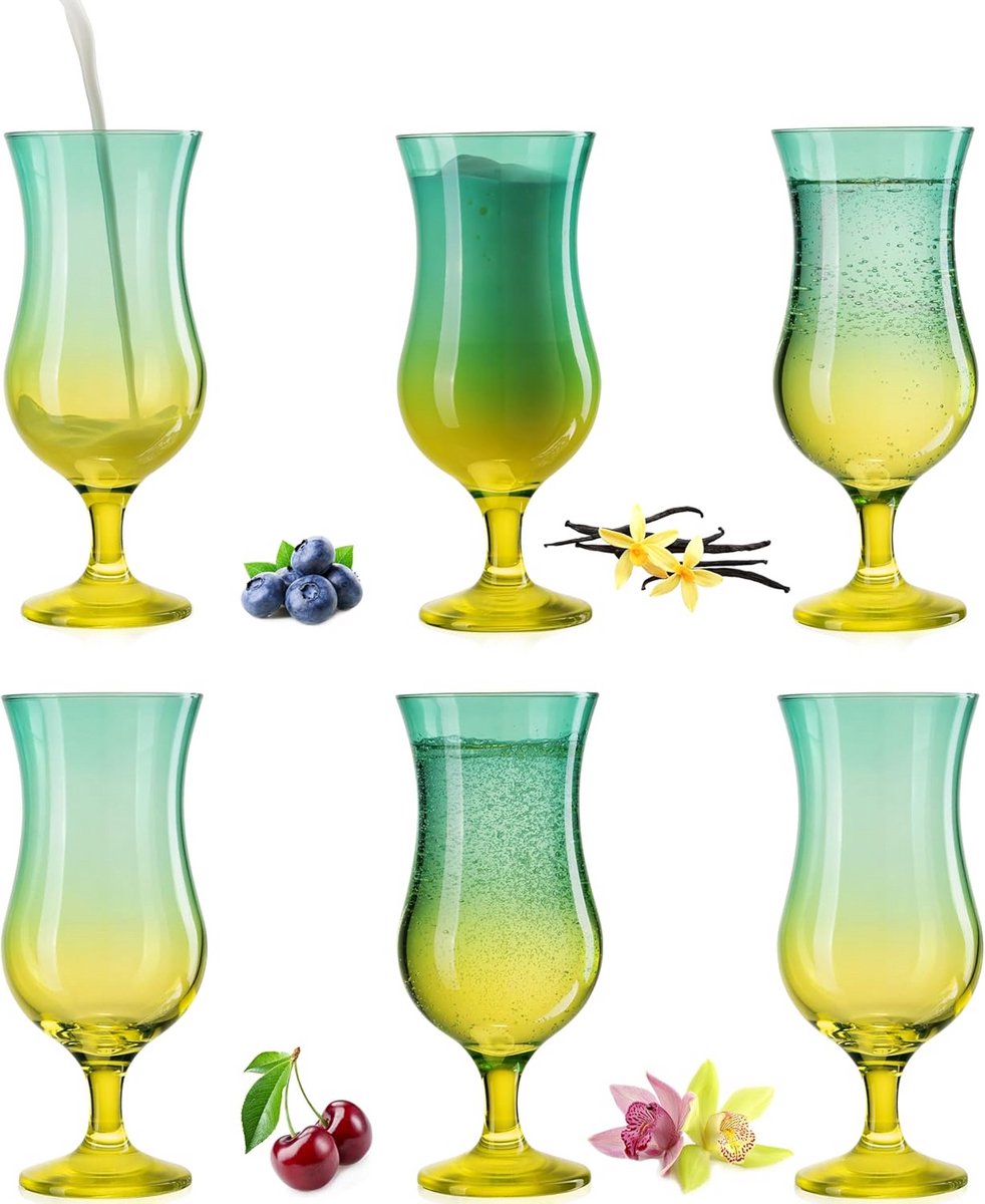 Set van 6 Cocktailglazen Groot Kleurrijk Groen Geel 400 ml voor Mixdrankjes en Feesten