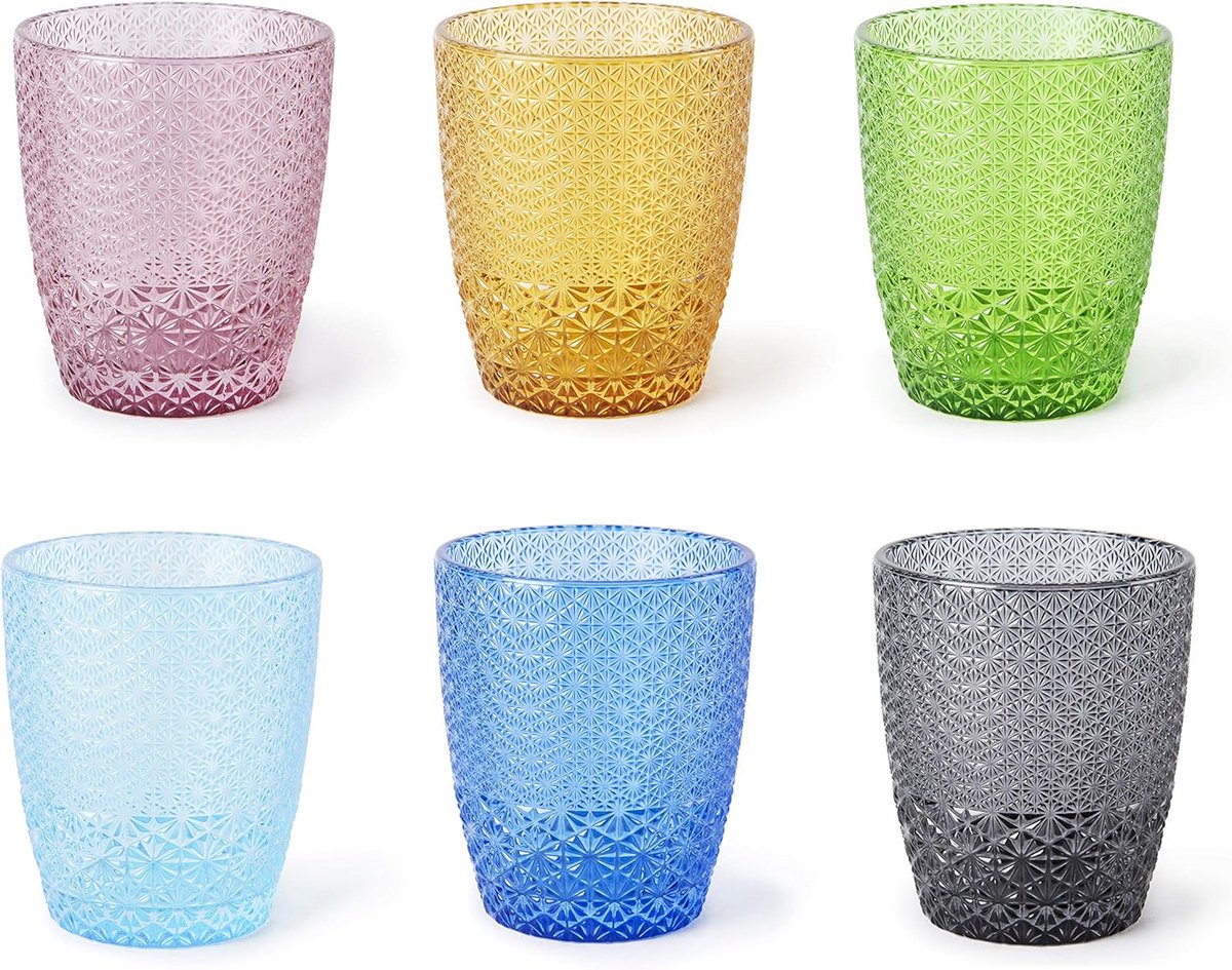 Set van 6 kleurrijke waterglazen