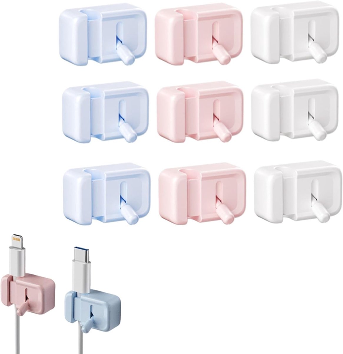 Set van 9 zelfklevende kabelclips voor op het bureau voor kabelbeheer - Kabelorganizer - Kantooraccessoires (meerkleurig, 9 stuks)