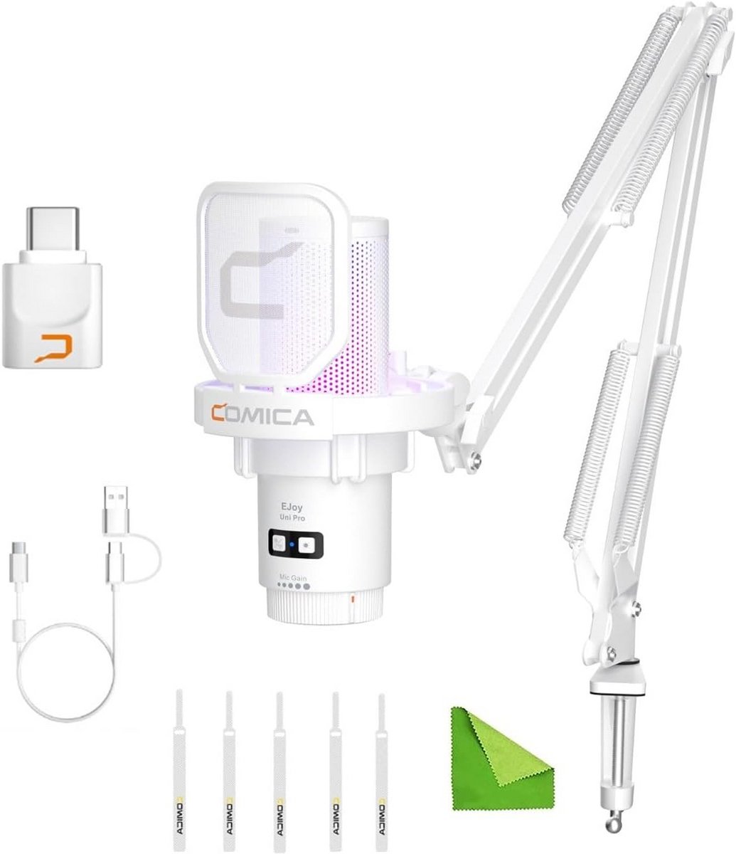 Draadloze USB-microfoon voor computer en smartphone - RGB cardioïde condensatormicrofoon voor gaming en podcasting