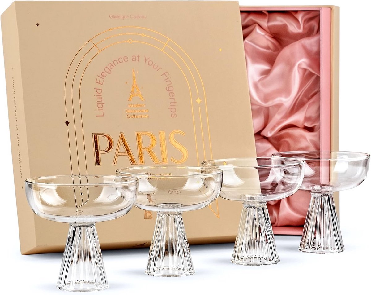 Set van 4 Moderne Coupe Cocktailglazen voor Champagne en Cocktails, 230 ml