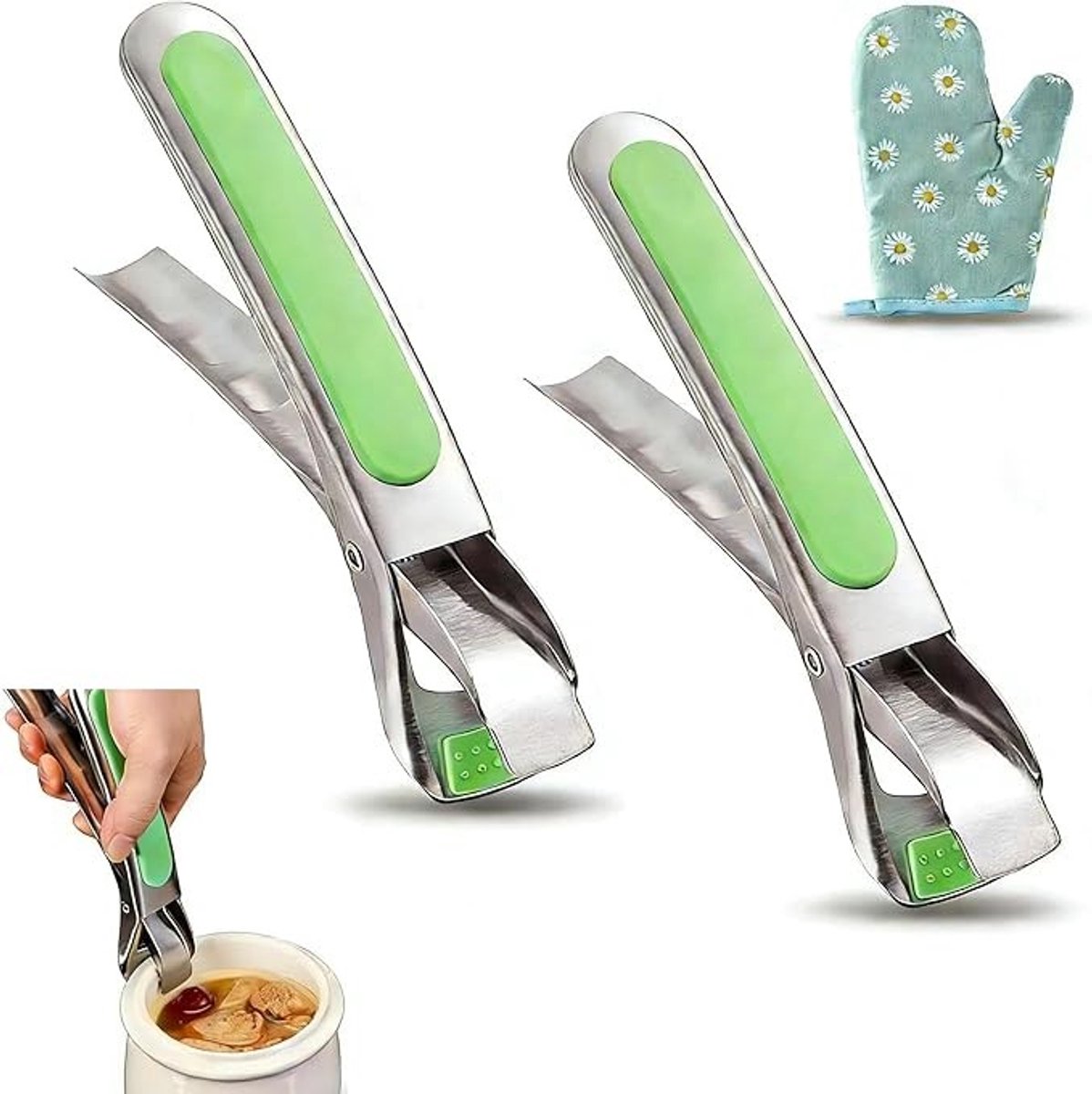 Set van 2 hittebestendige tangen voor airfryer met beschermhandschoen
