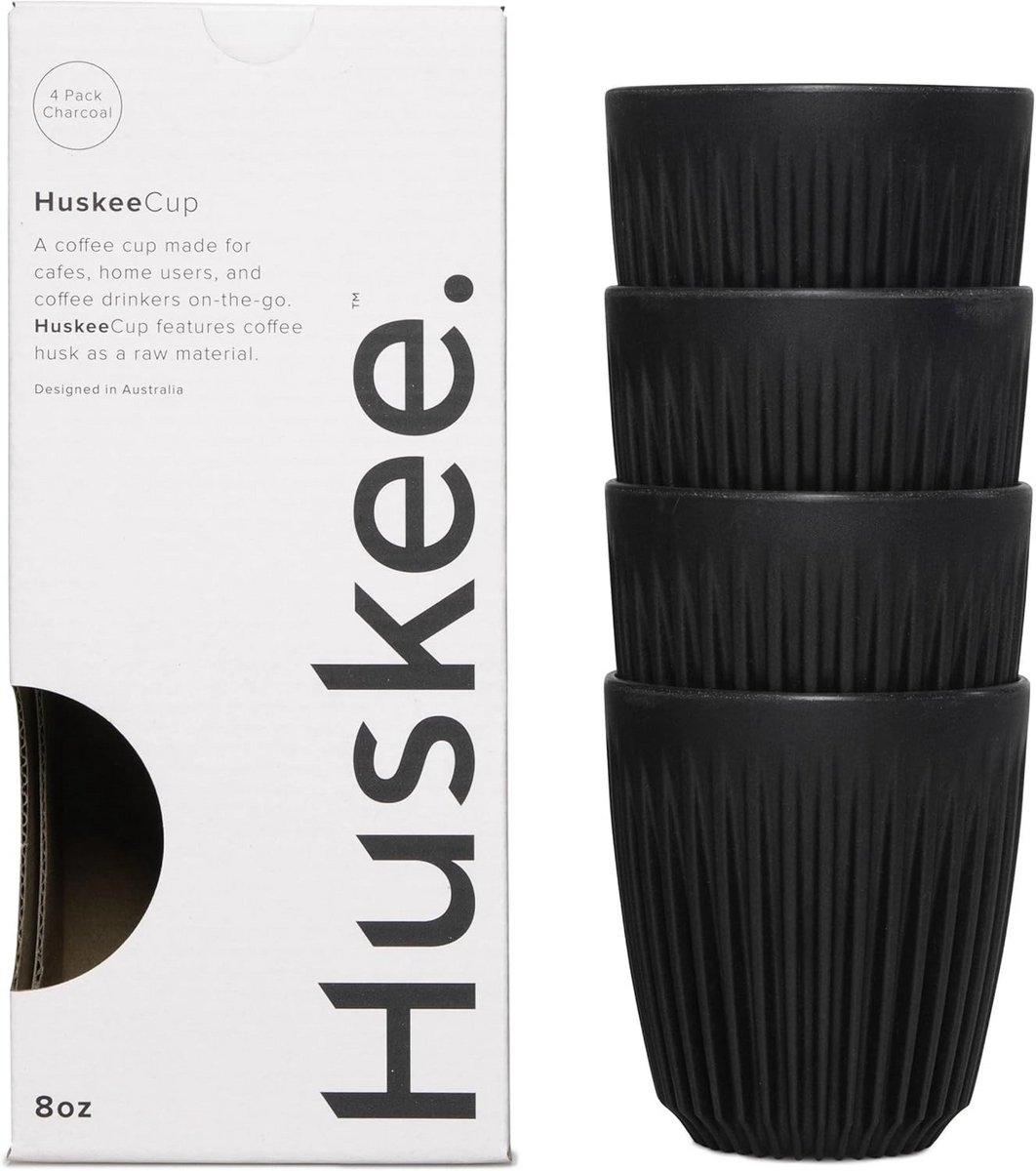 Set van 4 Duurzame Koffiekopjes voor Koffieliefhebbers - Houtskool, 8 oz