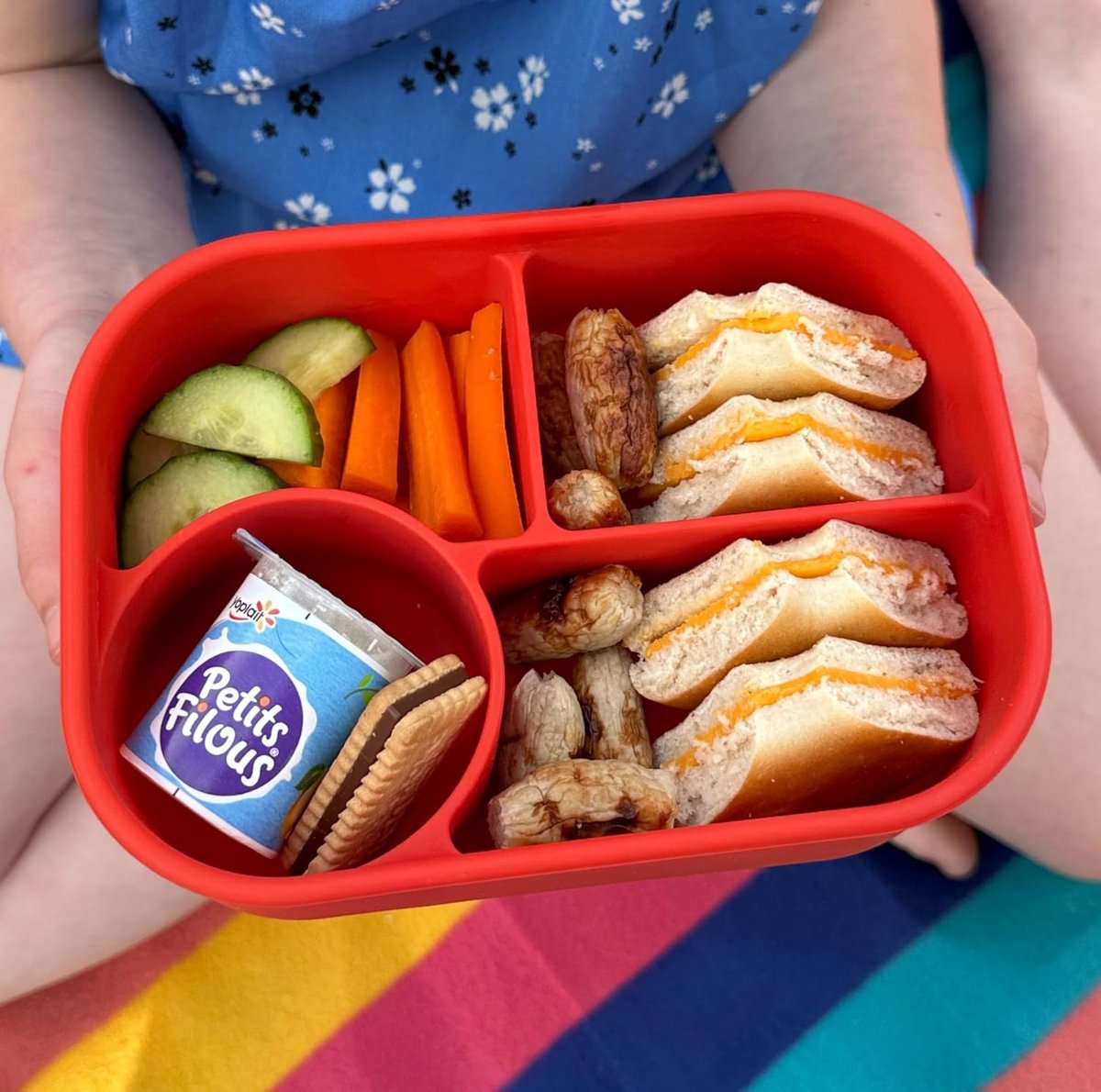 Siliconen broodtrommel met 4 vakken - Lek- en valbestendige lunchbox voor kinderen