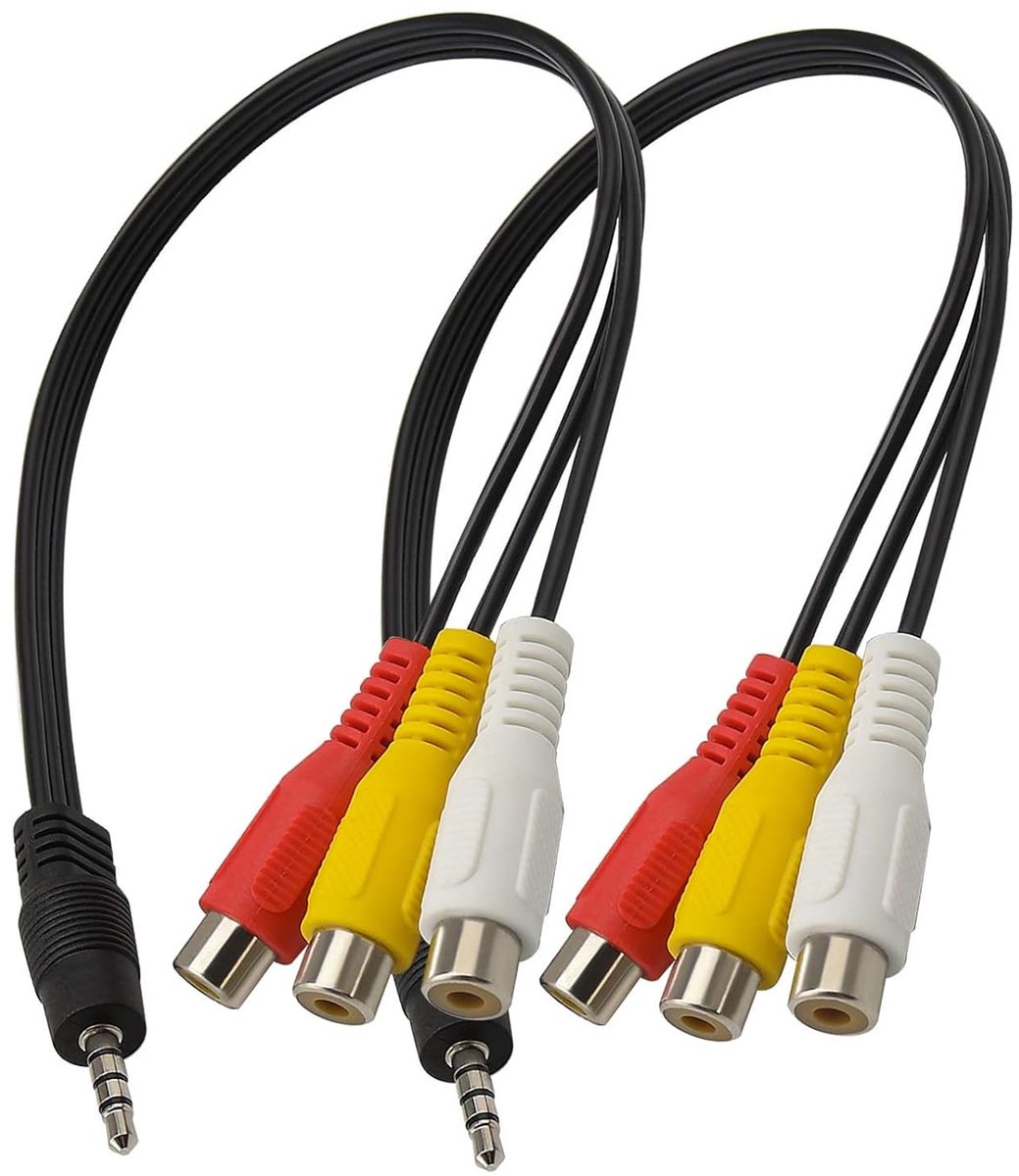 3.5mm naar 3 RCA Adapterkabel - 2 Stuks - 25 cm - Stereo AV Audio Video Kabel