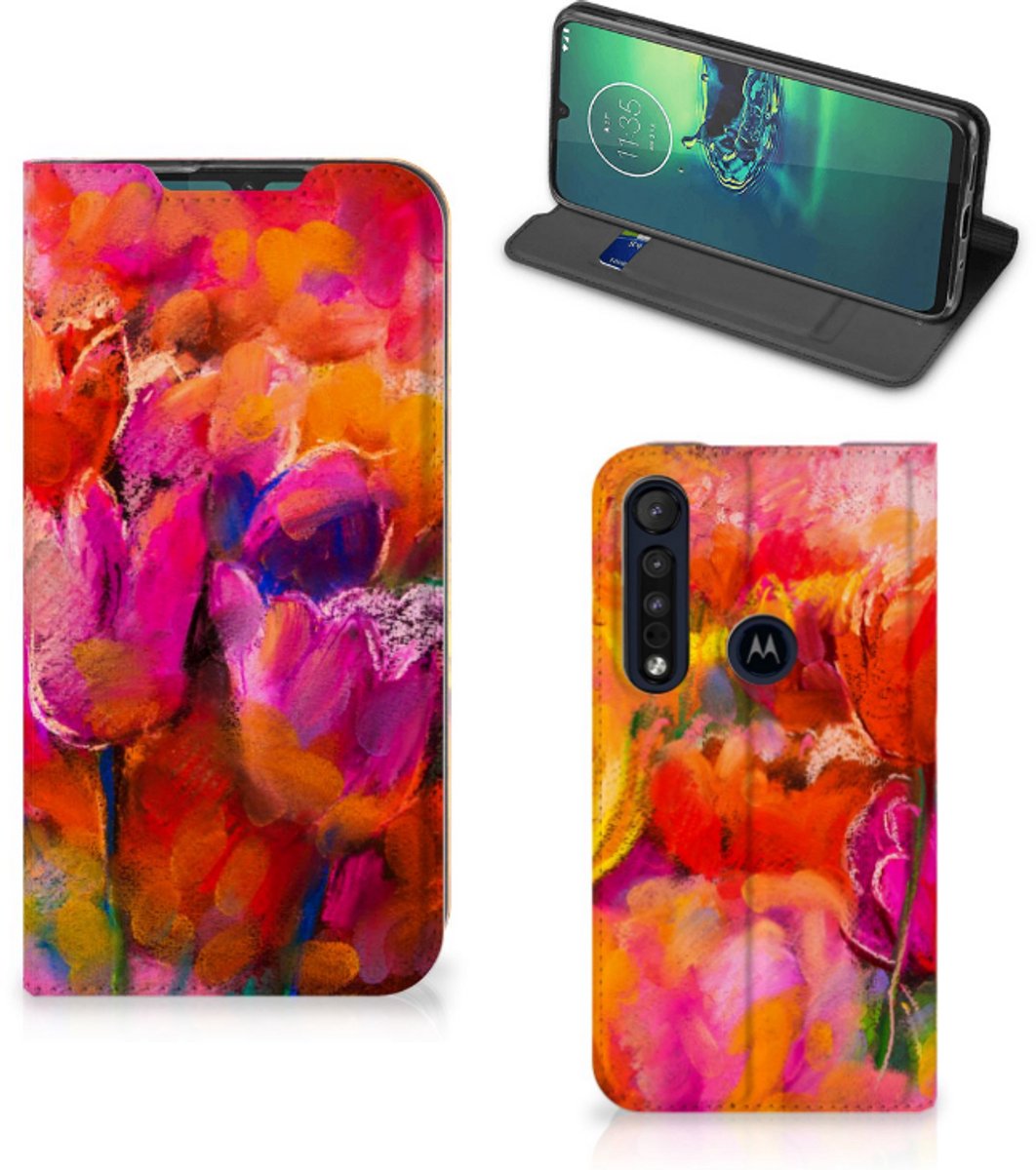 Book Case voor Bookcase Motorola G8 Plus Tulips