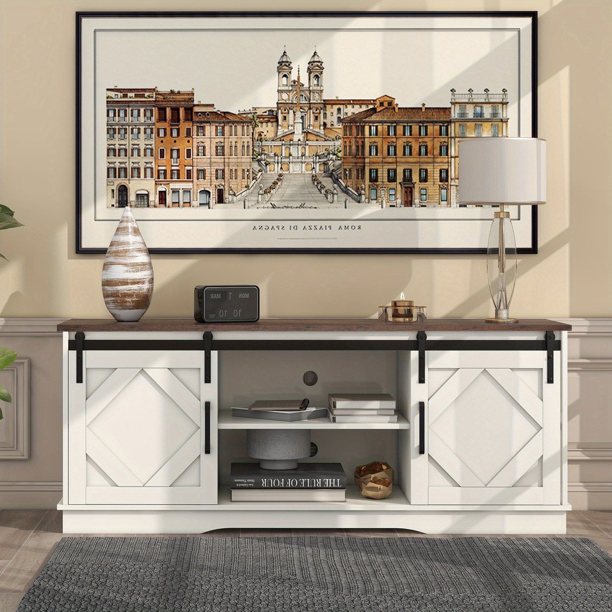 TV Meubel – TV Kast – TV Meubelkast – Entertainmentmeubel – Mediameubel – Grote Schuifdeuren – Stevige Metalen Constructie – 150x41x61 cm – Ruime Opbergruimte – Modern Design