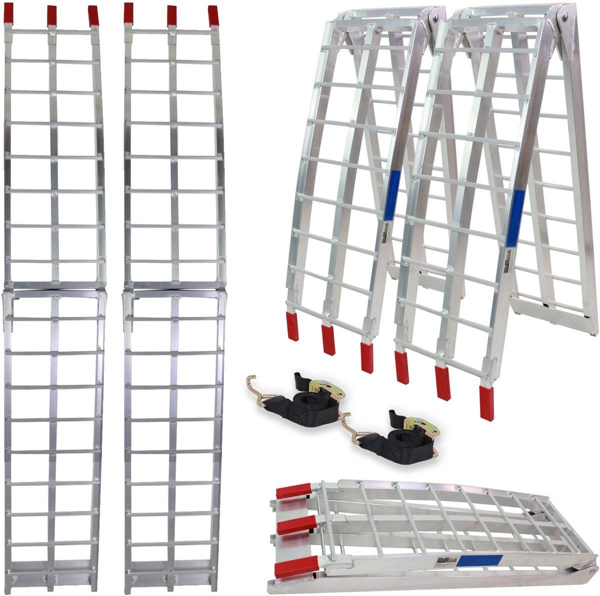 TRUTZHOLM 2 x opklapbare oprijplaat 180 cm Draagvermogen 680 kg Aluminium grijs geribbeld enkele stangen Oprijplaat