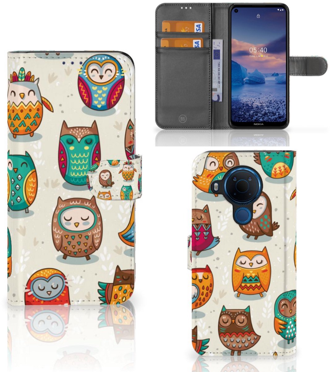 Nokia 5.4 Telefoonhoesje met Pasjes Vrolijke Uilen