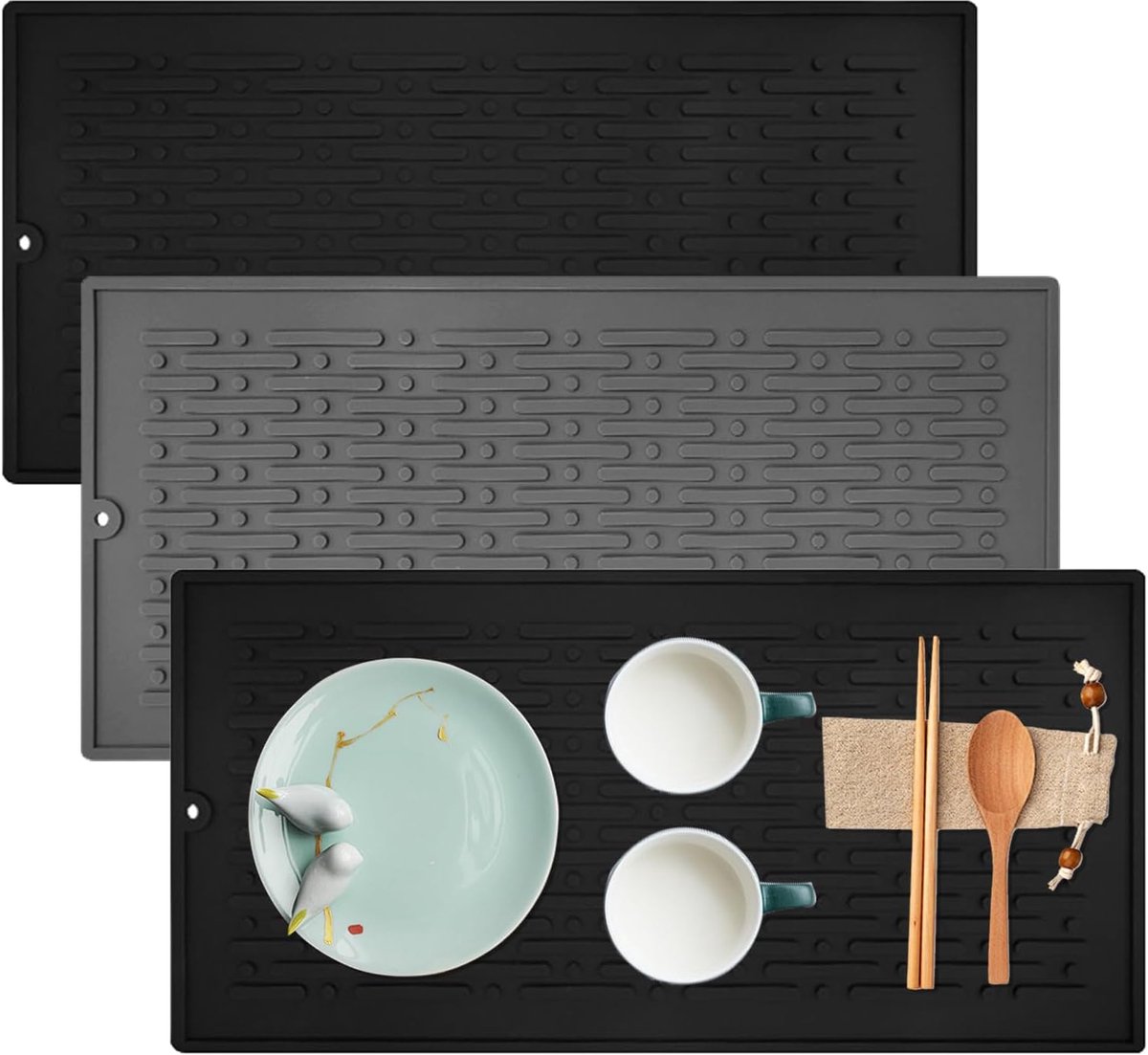 Siliconen afdruipmat voor servies - Antislip en hittebestendig - 3 stuks - Keukenaccessoire