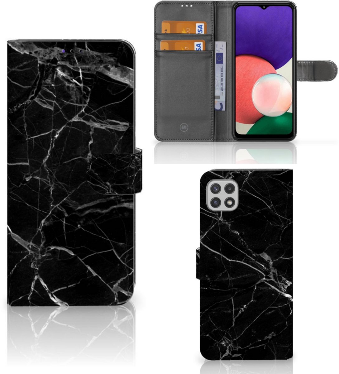 Samsung Galaxy A22 5G Bookcase Marmer Zwart - Origineel Cadeau Vader