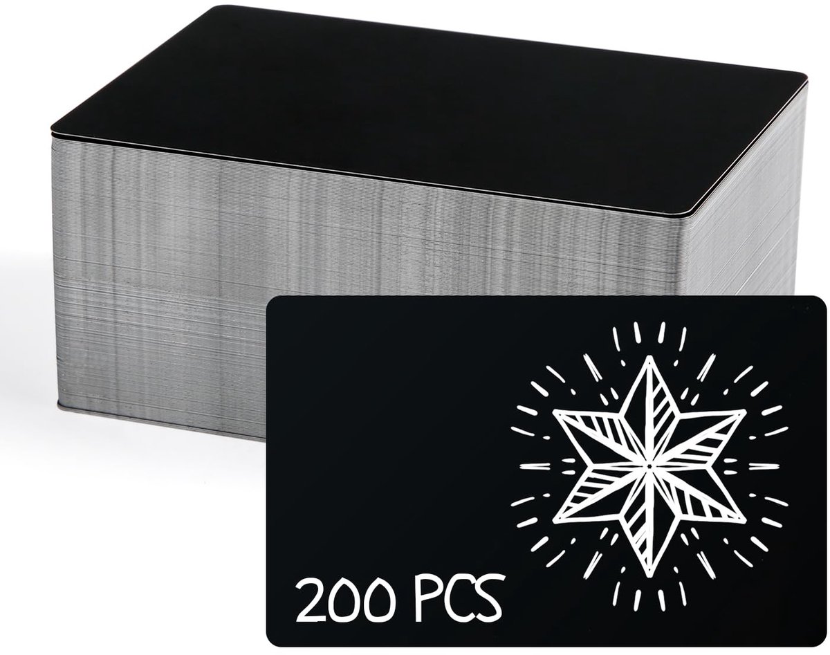 Allecto Plus - 200 Metalen Visitekaartjes - Aluminium Platen Graveren - CNC Graveur - Cadeaubonnen Graveren - DIY - Zwart Mat - 86x54x0.21 mm