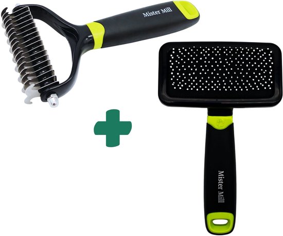 Mister Mill 2 Zijdige Ondervacht Kam plus Slicker Borstel - Honden/Katten Kam - Voordeel Set