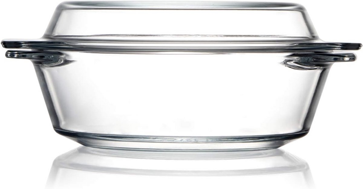 Ronde glazen braadpan met deksel en magnetronbestendige kommen
