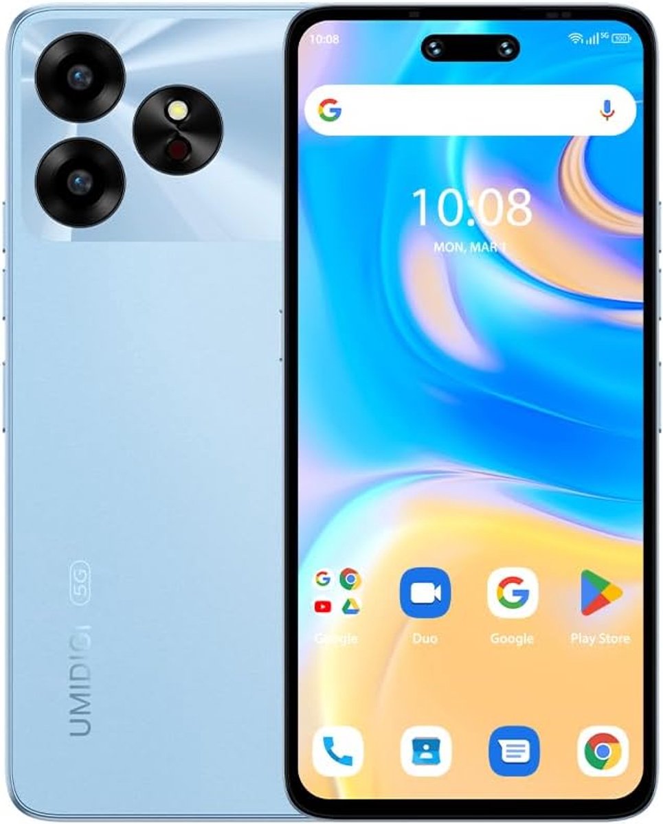 5G Mobiele telefoon 12 + 128 GB, 1 TB TF, 6,57 inch HD+, 50 MP camera, 5000 mAh, Dual SIM, GPS, OTG, BT5.3, NFC, Fingerprint, Face ID