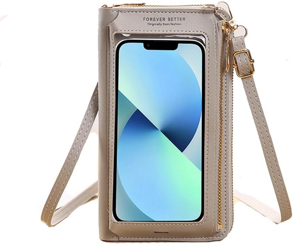 Leren telefoonhoes voor dames met touchscreen en raam – Draagbare crossbody tas voor mobiele telefoons