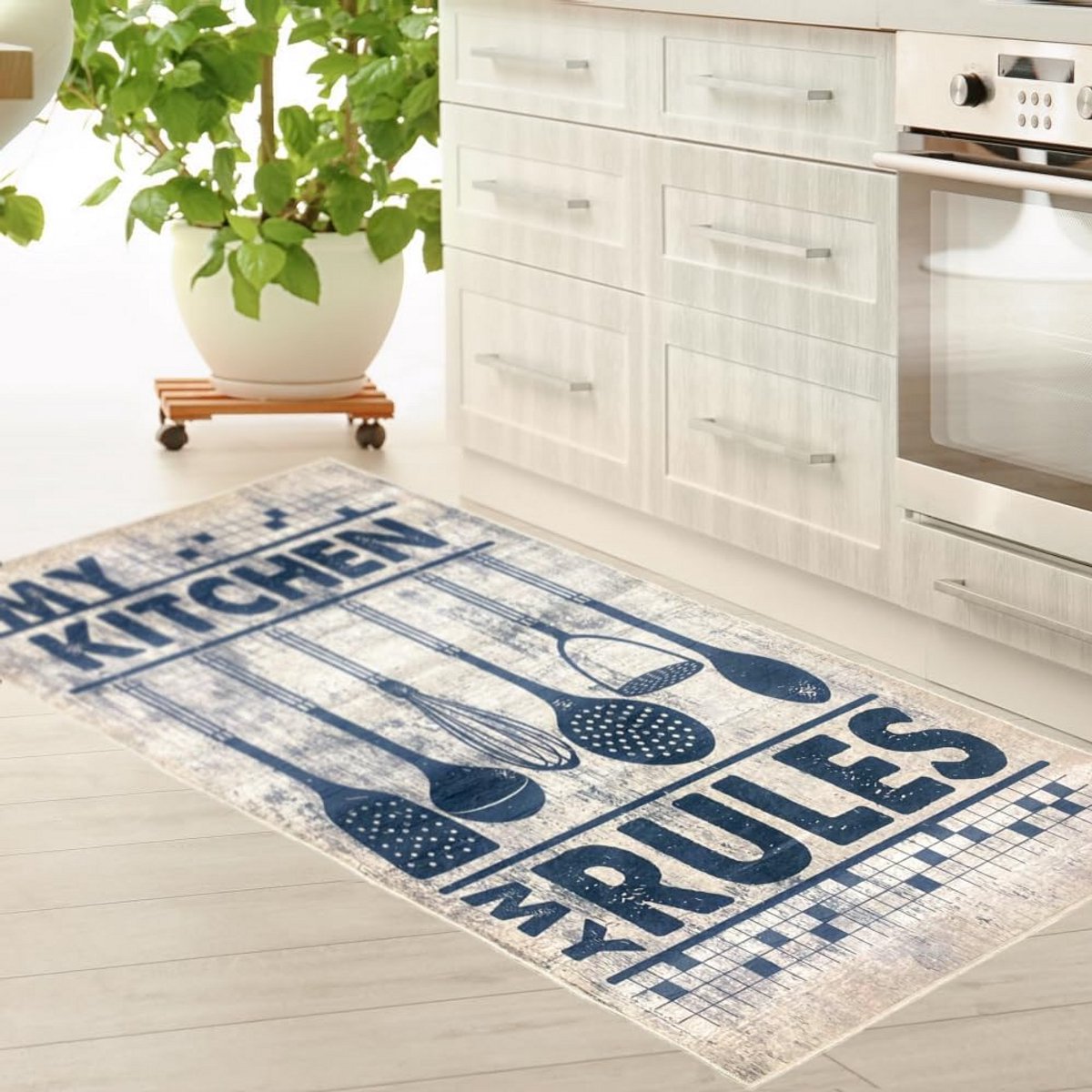 Beige Keukenloper Wasbaar 80 x 300 cm met Antislip en Ondersteuning voor Vloerverwarming