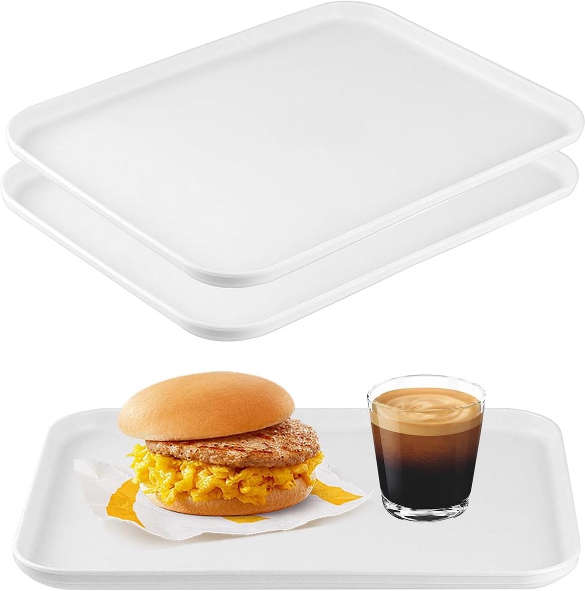 Rechthoekig Witte Dienblad voor Fast Food en Ontbijt - Herbruikbaar en Middelgroot