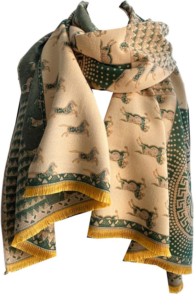 Warme Dames Sjaal Pashmina Stijl met Paardenprint voor Herfst en Winter