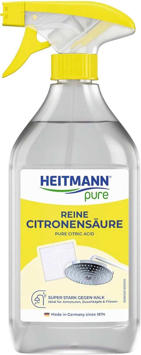 3 x HEITMANN pure Pure Citric Acid Spray 500 ml – Krachtige Ontkalker voor Badkamer & Keuken