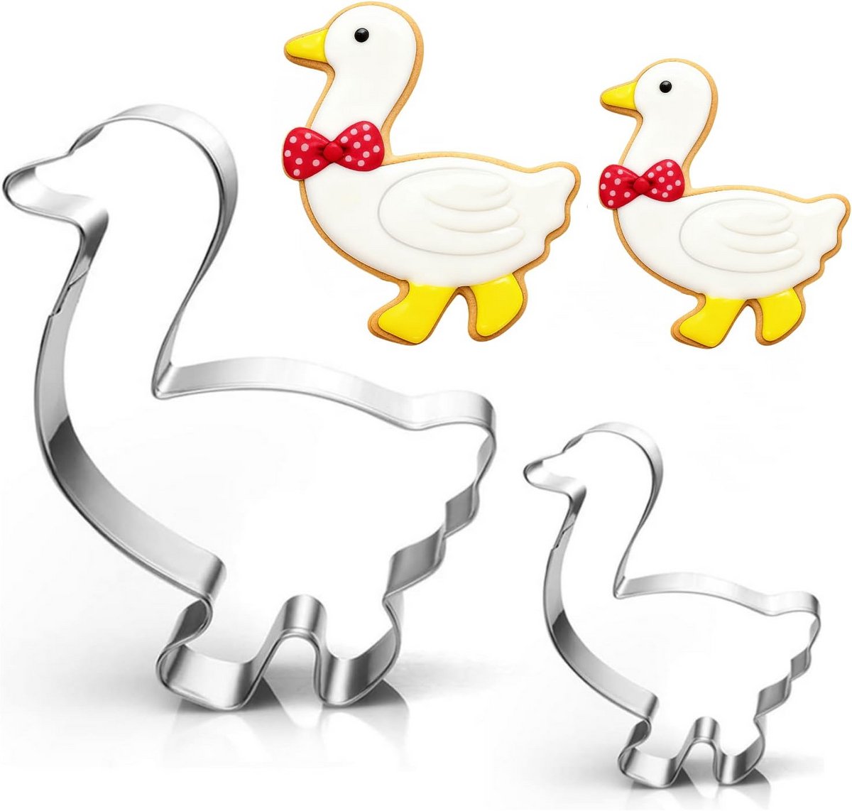 Set van 2 Gans Vormpjes Koekjes Blijvend RVS - Groot 16cm en Klein 9cm Usteekvormen