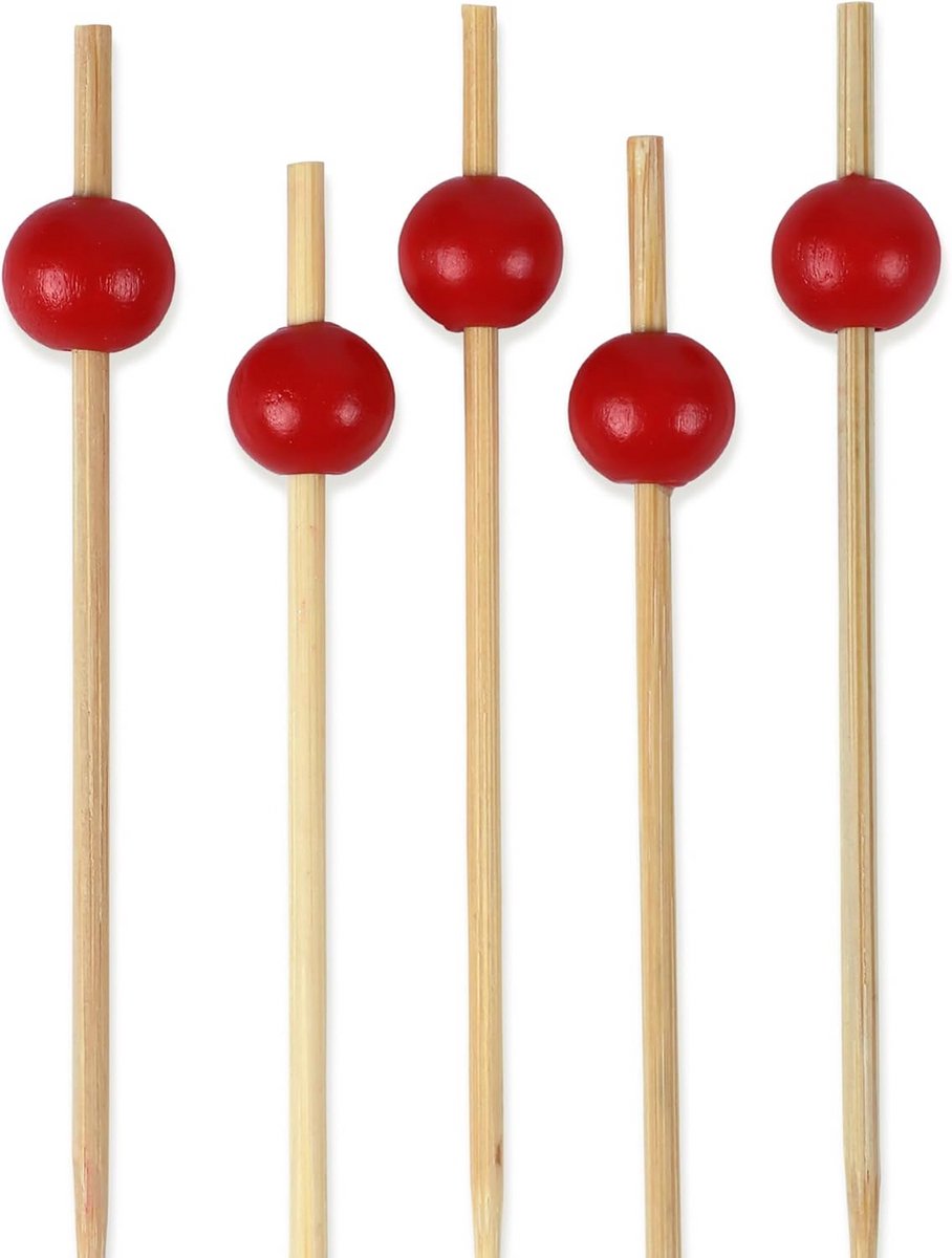 Bamboe Decoratieve Spiesjes 11,9 cm - 100 stuks - Rood - Voor Hapjes, Fruit en Garnituren
