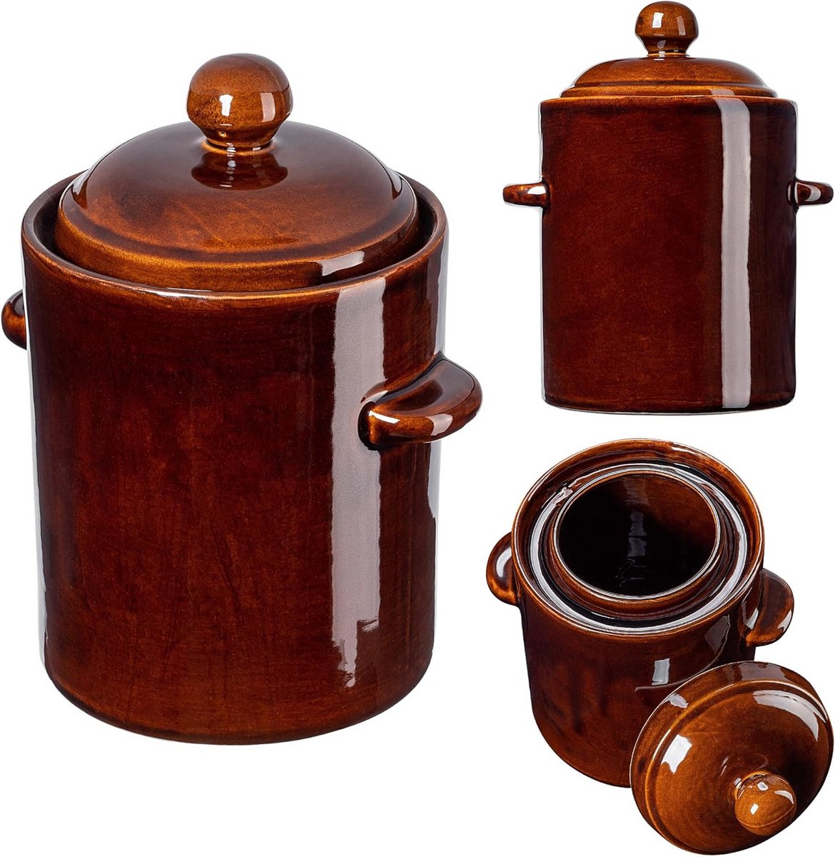 Steengoed fermentatiepot met deksel - handgemaakt - vaatwasmachinebestendig - 10 liter