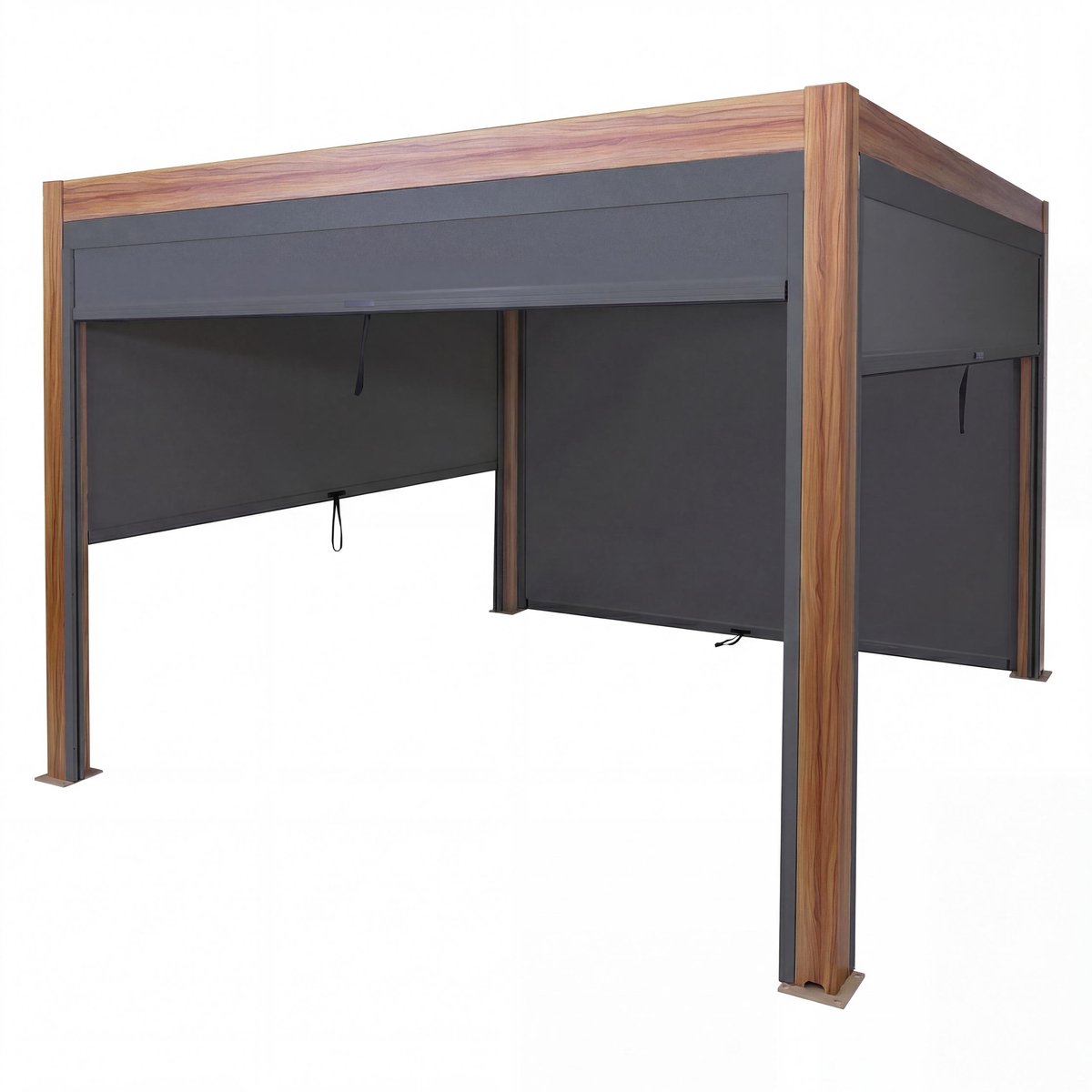 Pergola MCW-L46 met zijwand, lamellenpaviljoen Rollo, 10 cm aluminium frame, stormbestendig 3x4 m ~ frame houtlook, antraciet