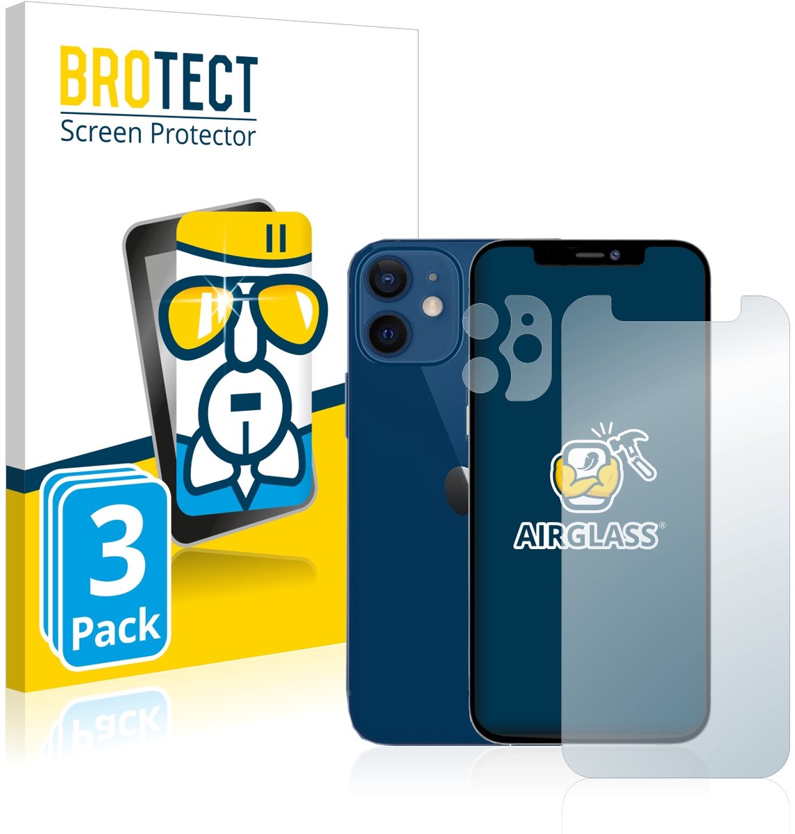 Screenprotector 3 Stuks voor Apple iPhone 12 mini (Voor+Camera) Beschermglas transparant