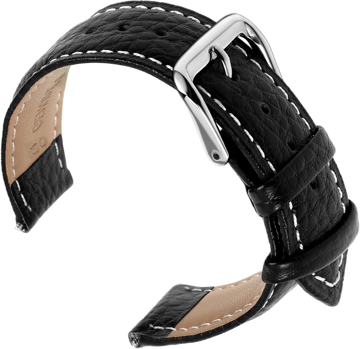 Horlogebandjes van leer in vintage stijl met snelsluiting en reserveband - Soepel rundleer - Gevoerd - Roestvrijstalen sluiting