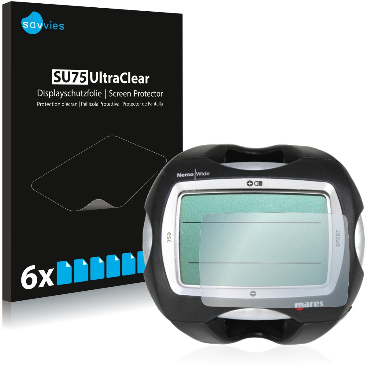 Savvies - Screenprotector voor Mares Nemo Wide 2 - Folie Beschermfolie transparant 6 Stuks