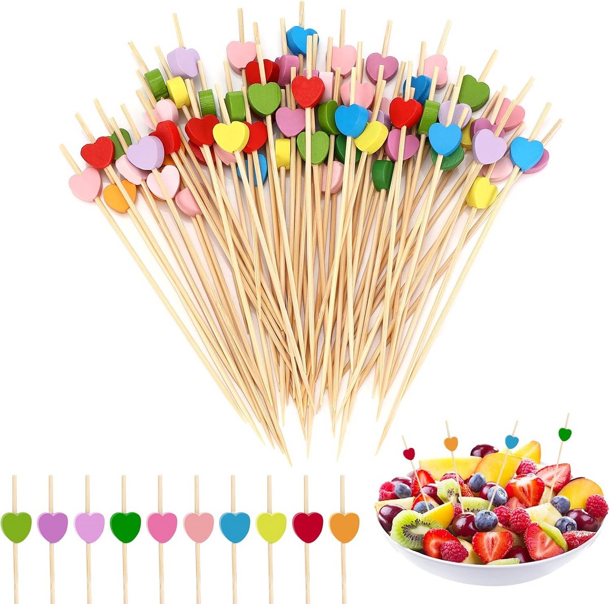 100 Houten Cocktail Prikkers Hartvormig - Ideaal voor Hapjes en Feestdecoratie