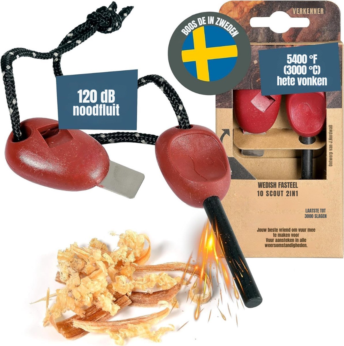 Quvo® Fire kit - Firesteel - Vuurmaker - Rood - 23 cm x 8 cm x 2 cm