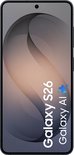 Voorkant van een zwarte Samsung Galaxy S26 smartphone met de tekst 'Galaxy S26 Galaxy AI'.