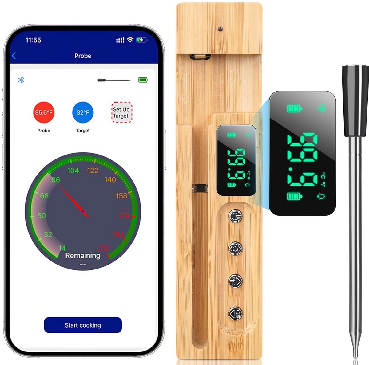 Draadloze Bluetooth Vleesthermometer met App voor Grill en Oven