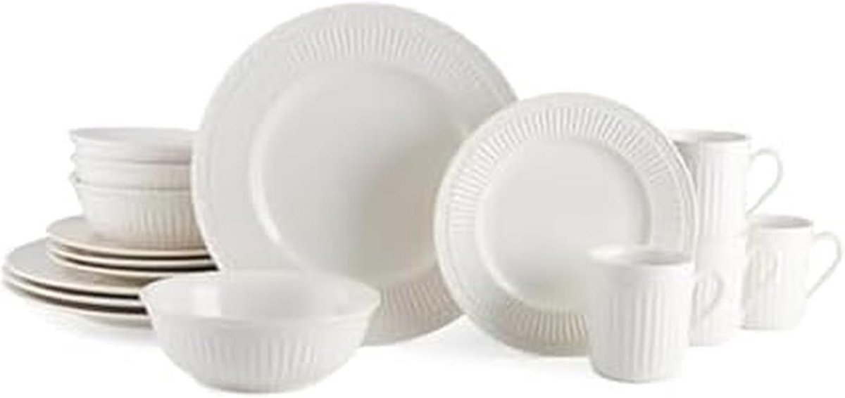 16-delige Servies Set voor 4 Personen - Steengoed, Crèmewit