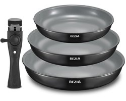 Novendo Goods - 3-Delige pannenset met afneembaar handvat - 20-24-28 cm – Keramische PFAS-vrije antiaanbaklaag – Geschikt voor inductie, gas en oven tot 240°C – Aluminium koekenpannen set