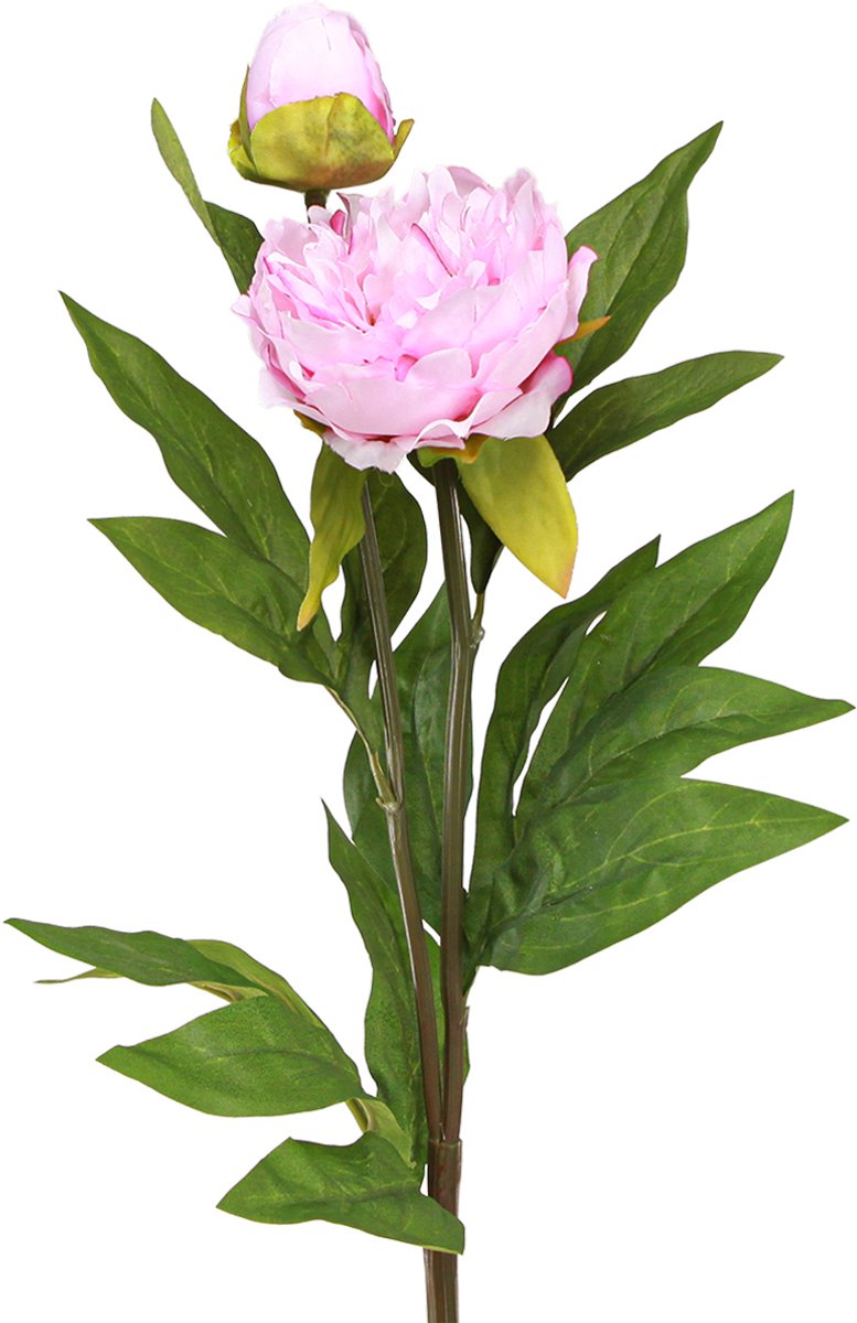 Viana Pioen kunstbloemen roze met lange steel 70cm 3st
