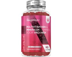 WeightWorld Multivitaminen Vrouw - 90 vegan gummies - 10 belangrijke vitaminen en mineralen - Met Q10, Teunisbloemolie en Hyaluronzuur