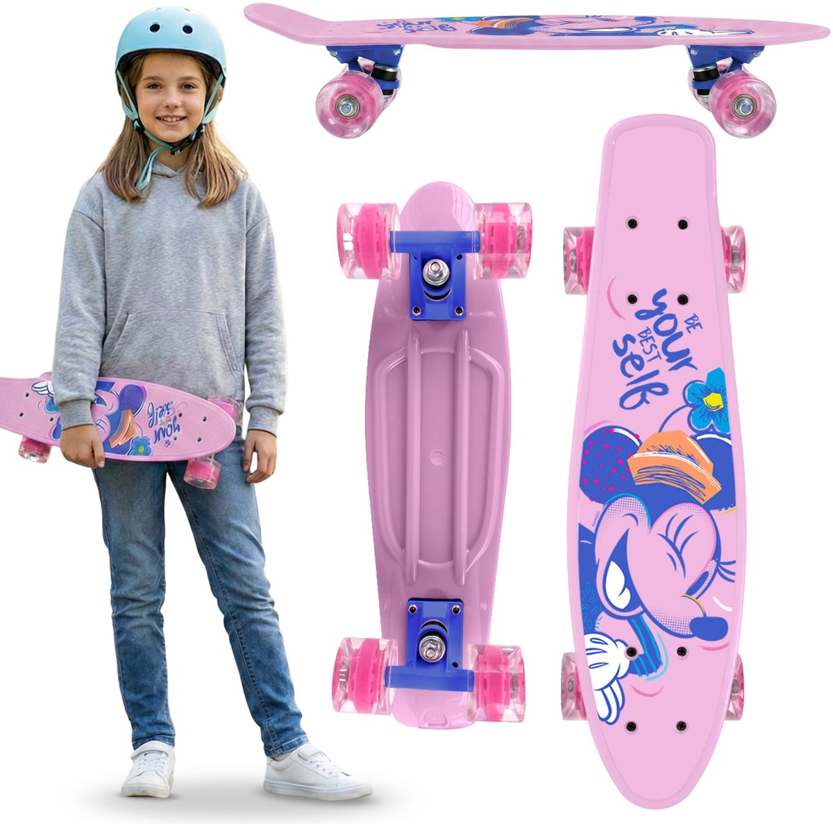 DISNEY MINNIE Fish Skateboard voor kinderen cm antislip deck lichtgewicht stabiel voor gewichten van 20-50 kg Roze