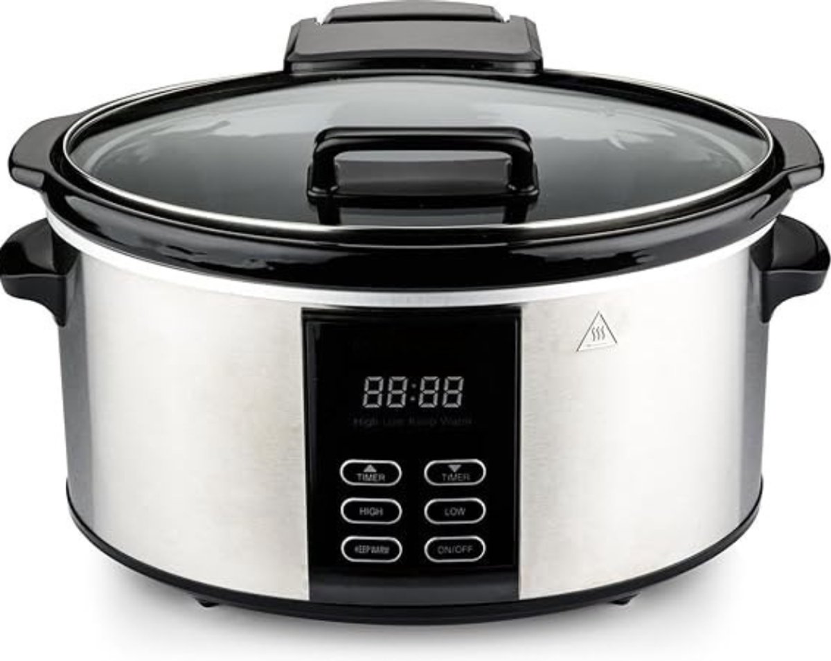 Quvo® Slowcooker met Timer - Stoompan - Crockpot - Inclusief Warmhoudfunctie - 3.5 Liter - Zwart - 40cm x 32cm x 24cm