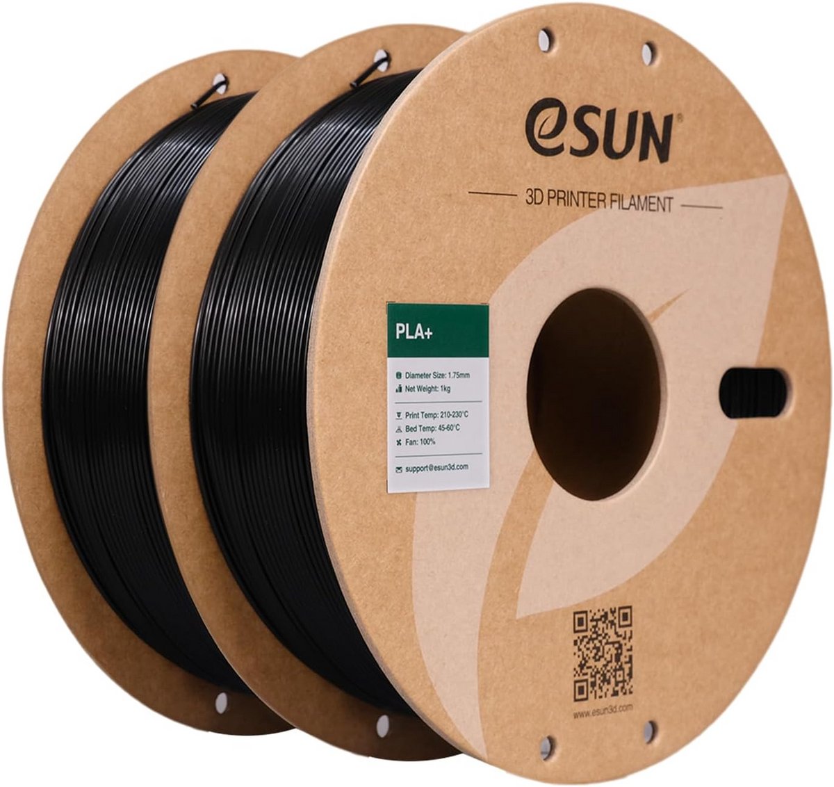 2x Zwarte 1.75mm PLA+ 3D Printer Filament, Hoge Nauwkeurigheid 1KG Spoelen