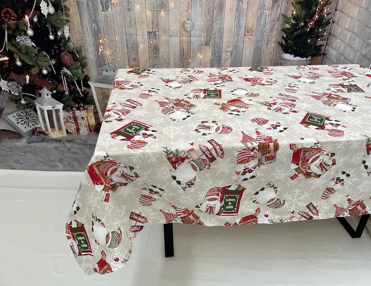 Feestelijk Tafellaken met Kabouters voor Kerst - Rood Katoenmix