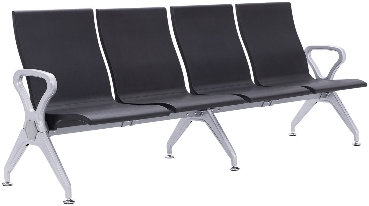 CLP Wachtbank Airport-stijl Ermin - met leuning - ergonomische zitkuipen - met robuust aluminium frame - tot 150 kg per zitplaats - zwart