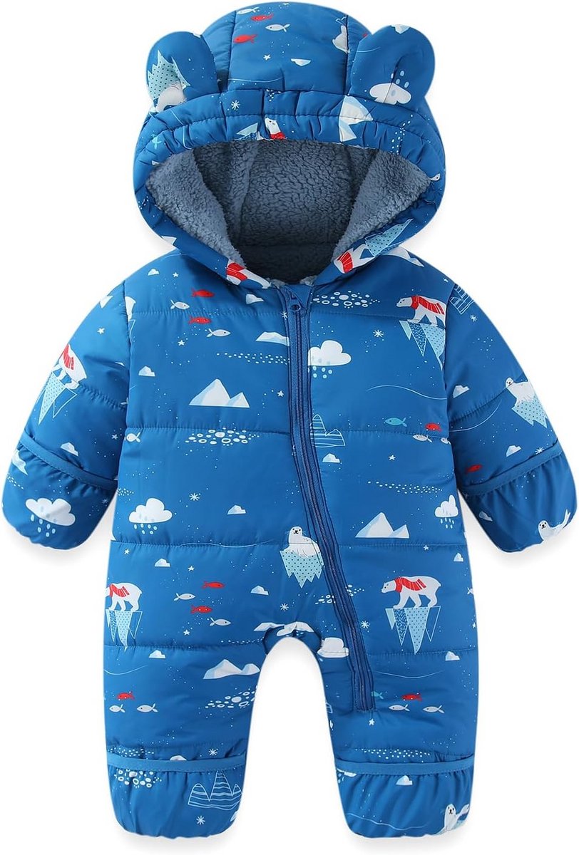 Warme Fleece Sneeuwpak voor Baby en Peuter met Capuchon en Wanten (3-24 maanden)