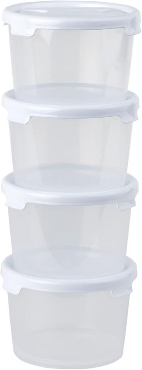 Set van 4 Ronde Voedselbewaarboxen met Deksel 300 ml Wit