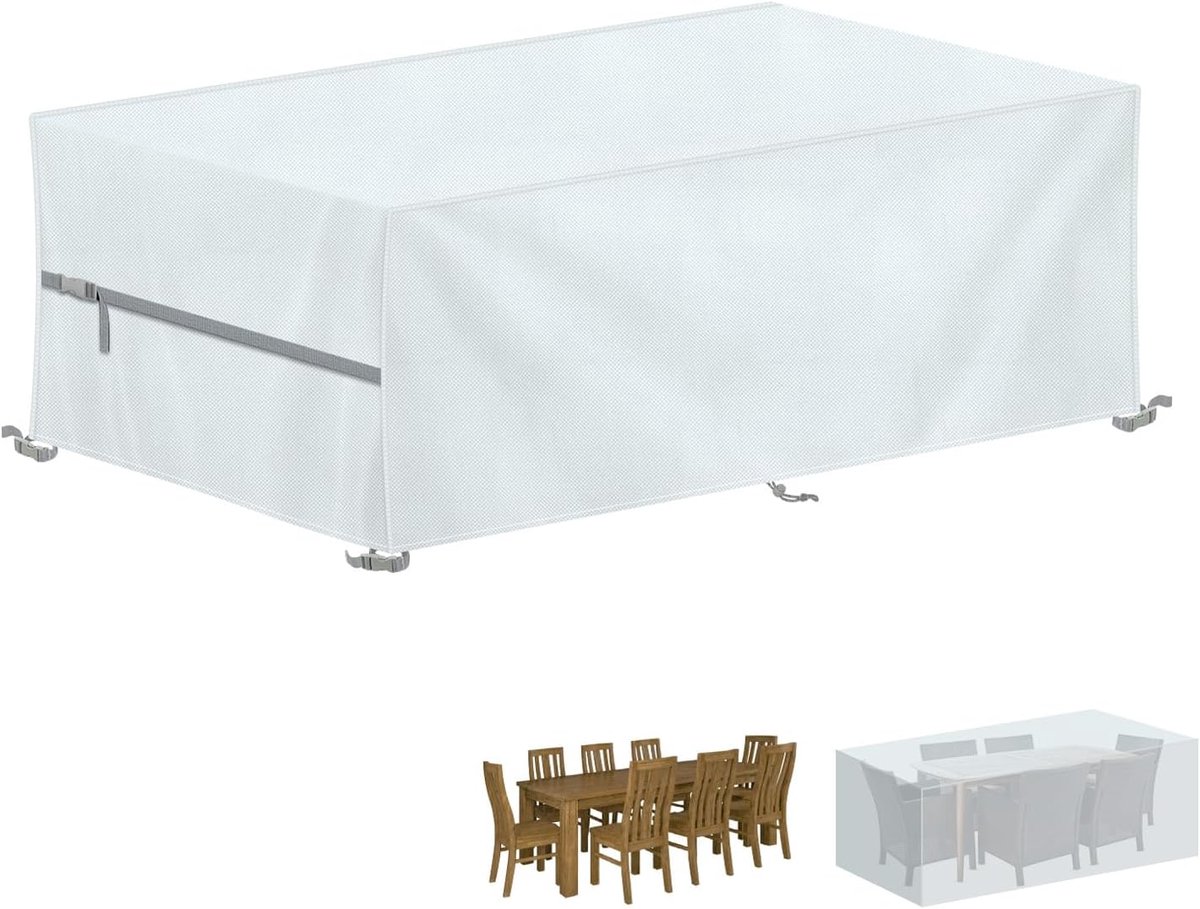 Famanu Tuinmeubelhoes Waterdichte Hoes voor Tuinmeubelen - 420D Oxford Tuintafelafdekking Tuinmeubelhoezen Terrastafelhoezen - Winddicht Afdekking voor Tuinmeubels - Tafelafdekking - 200x80x70cm wit