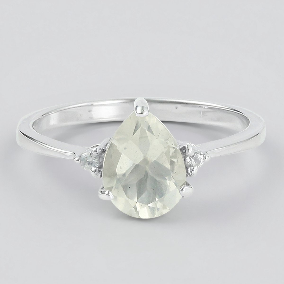 Cavill - 925 Sterling Zilver Ring met 1,06 ct Orthoklaas Peervorm - 0,048 ct Briljant Zirkonen - Elegante Zilveren Ring Dames Modern