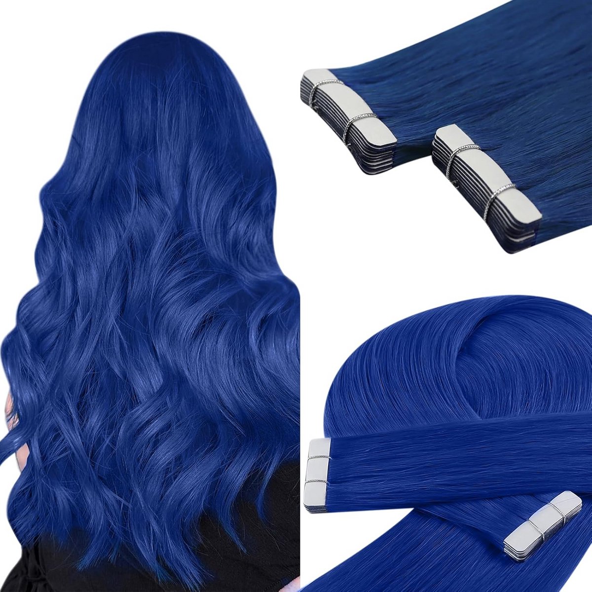 Tape-extensions van Echt Haar - 25 gram - 55 cm Lang - Glad - Blauw